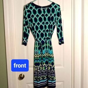 Liz Claiborne Teal and Navy Long Sleeve Dress